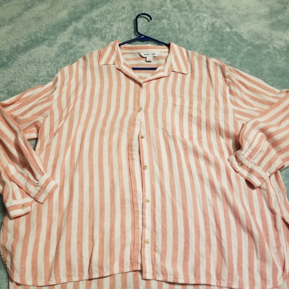 Orange and white stripe button down shirt